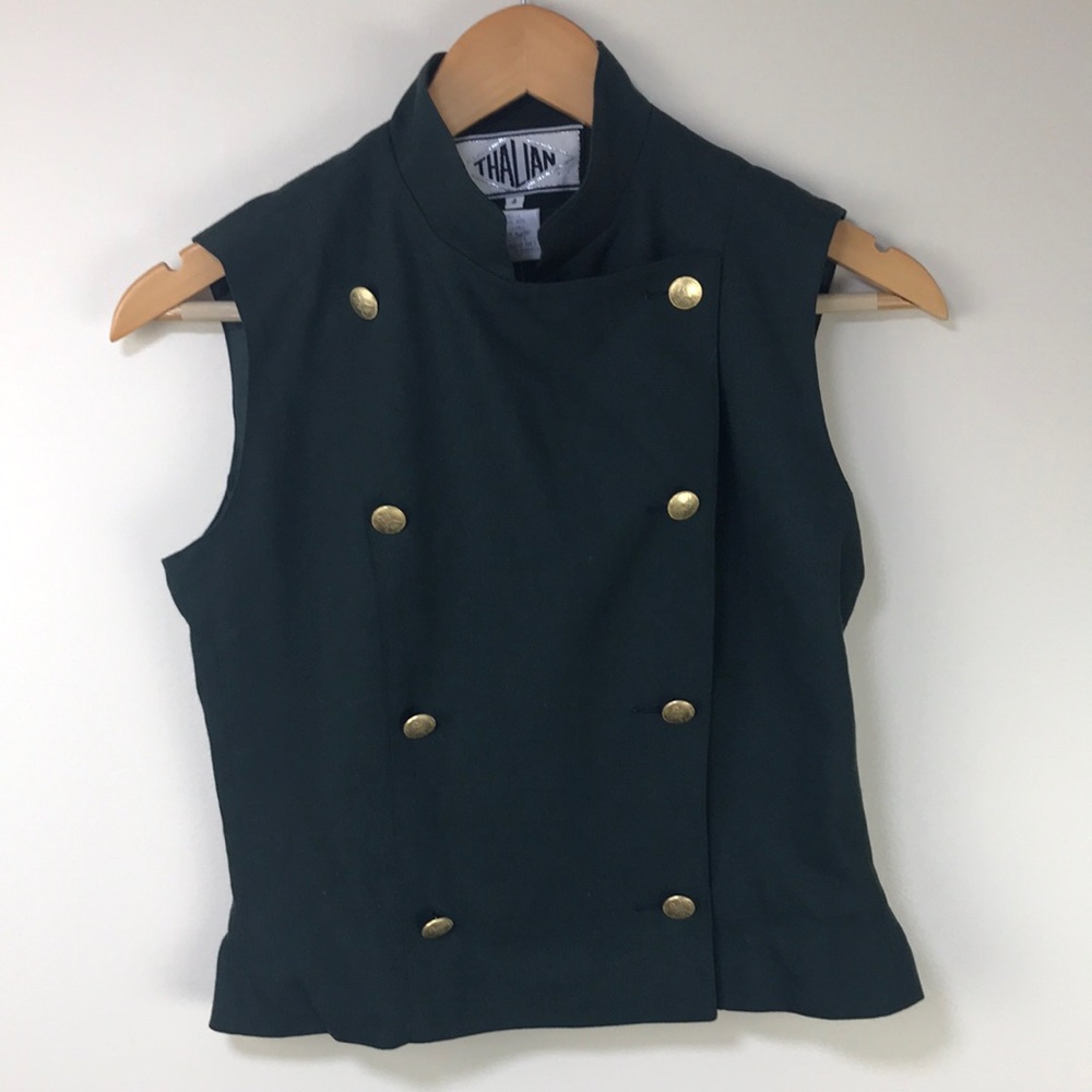 NWT Thalian Green wool gold button vest